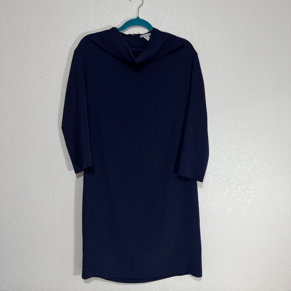 H&M Navy Blue Cowl Neck Midi Business Office Dress Womens Size 6 Polyester Blend